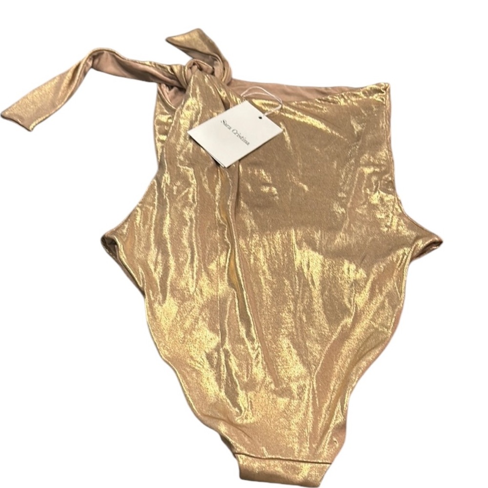 Sara Cristina Gold Off the Shoulder One Piece Swimsuit